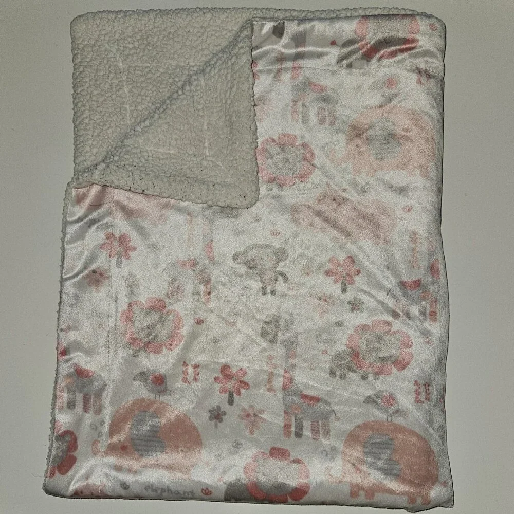 Pink Gray Baby Blanket Lion Giraffe Elephant Bird Monkey Hippo SL Home 119741